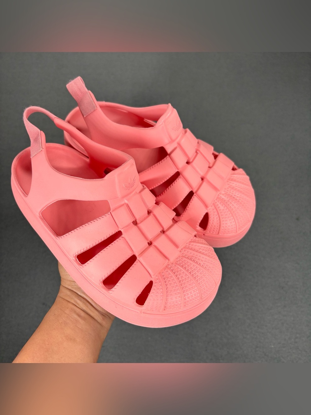 Adidas Kids' Superstar Sandals in the Semi Pink Spark colorway Size 2Y